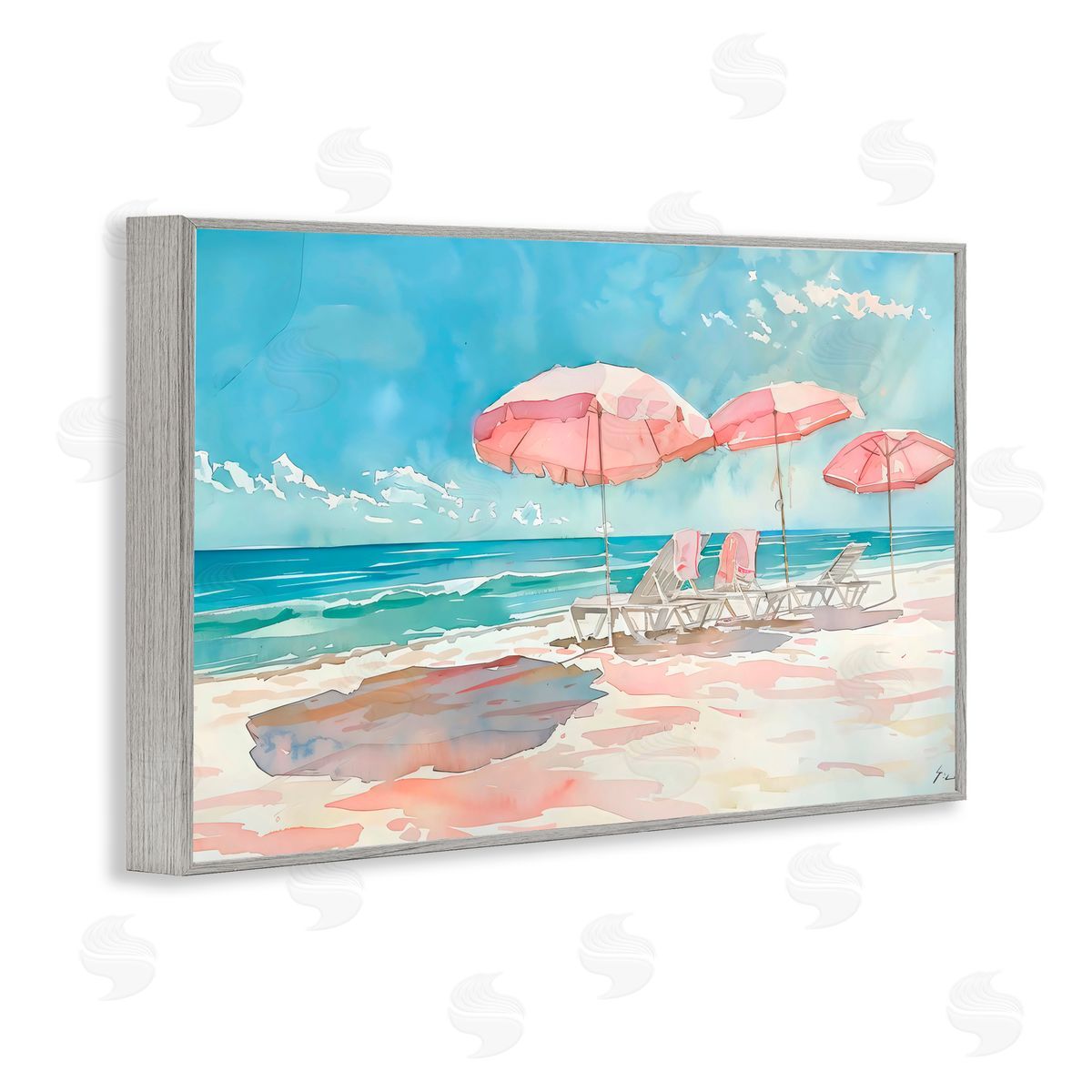 LSR Design Studio Pastel Pink Watercolor Beach Gray Framed Giclee Art Print