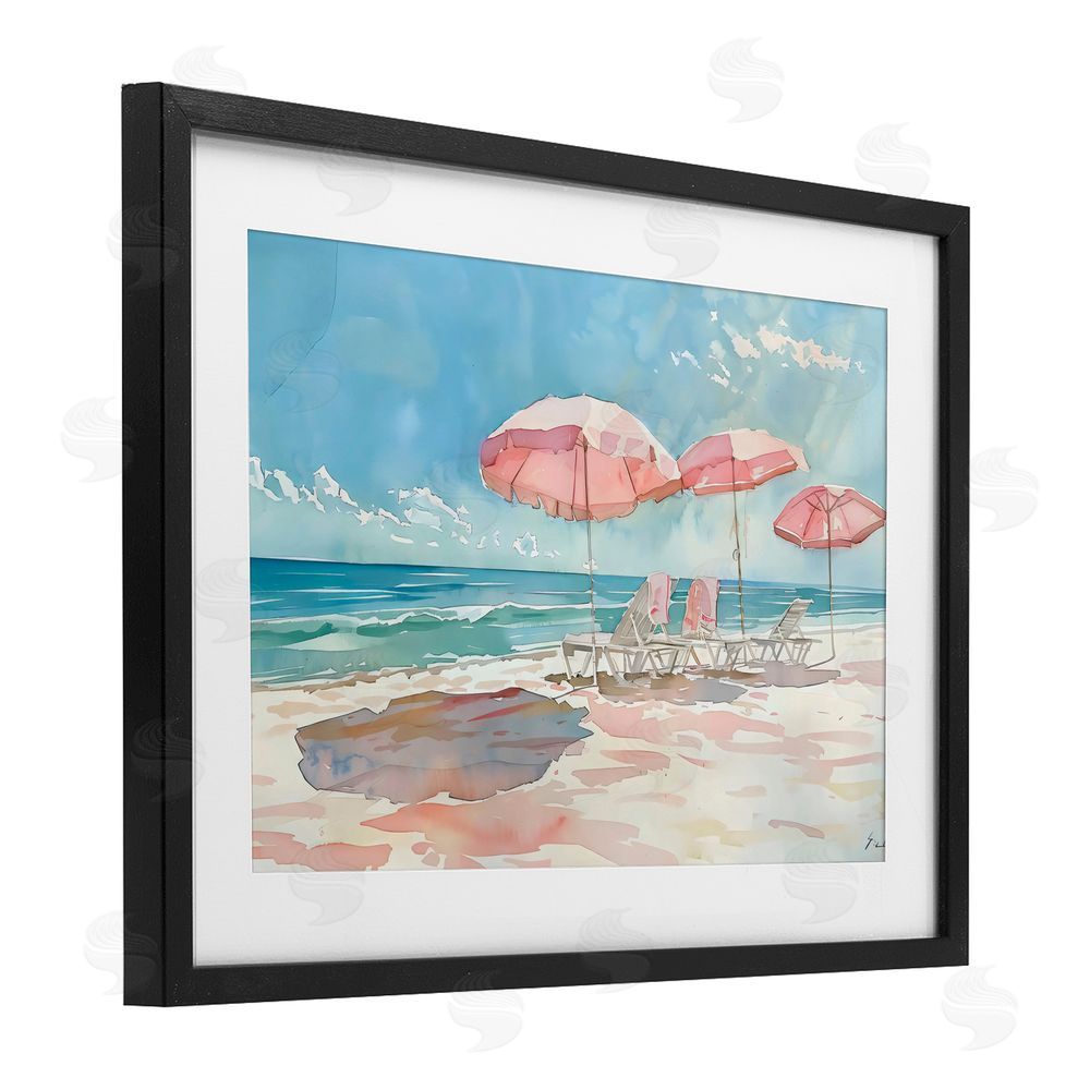 LSR Design Studio Pastel Pink Watercolor Beach Black Framed Print Under Glass Art