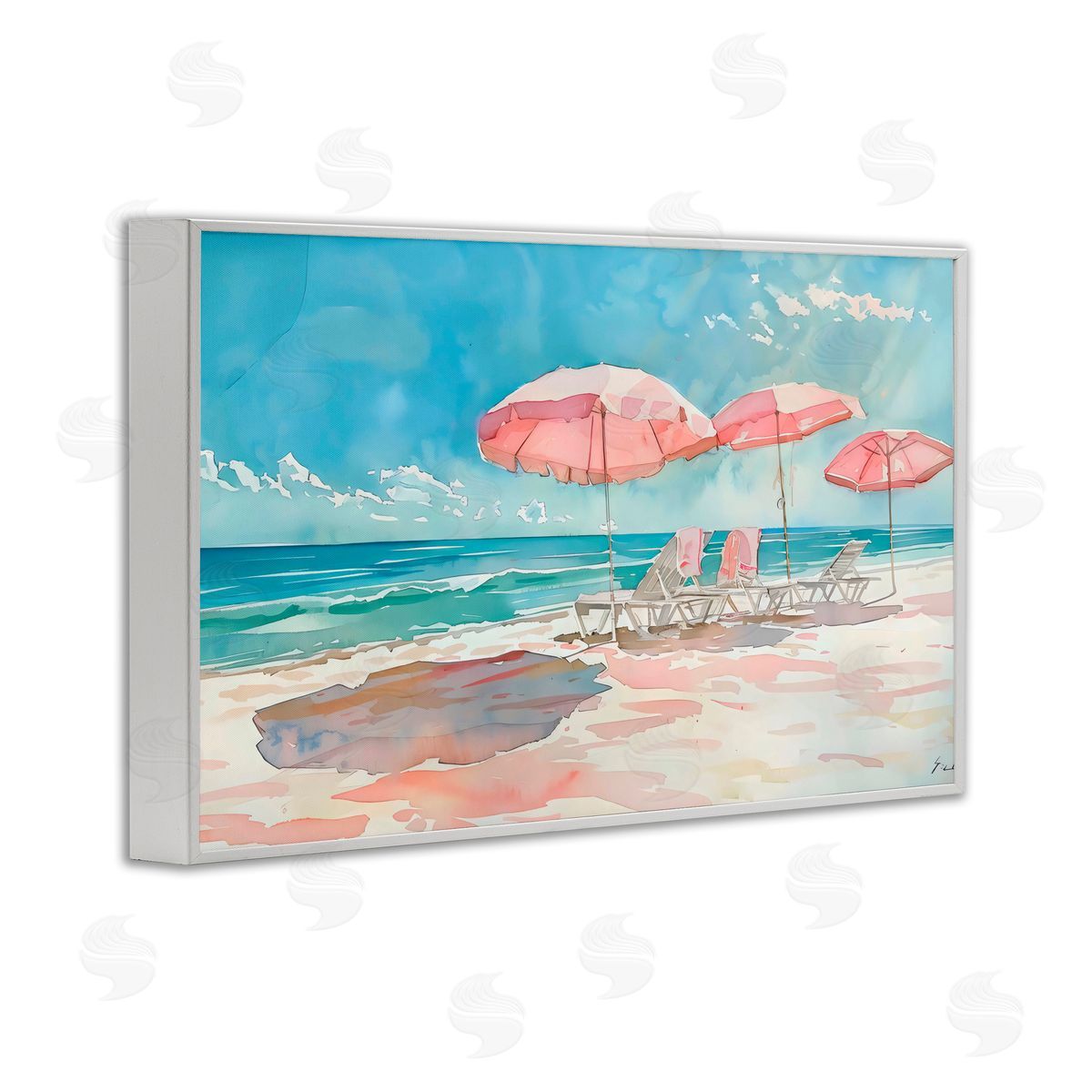 LSR Design Studio Pastel Pink Watercolor Beach White Frame Giclee Art Print