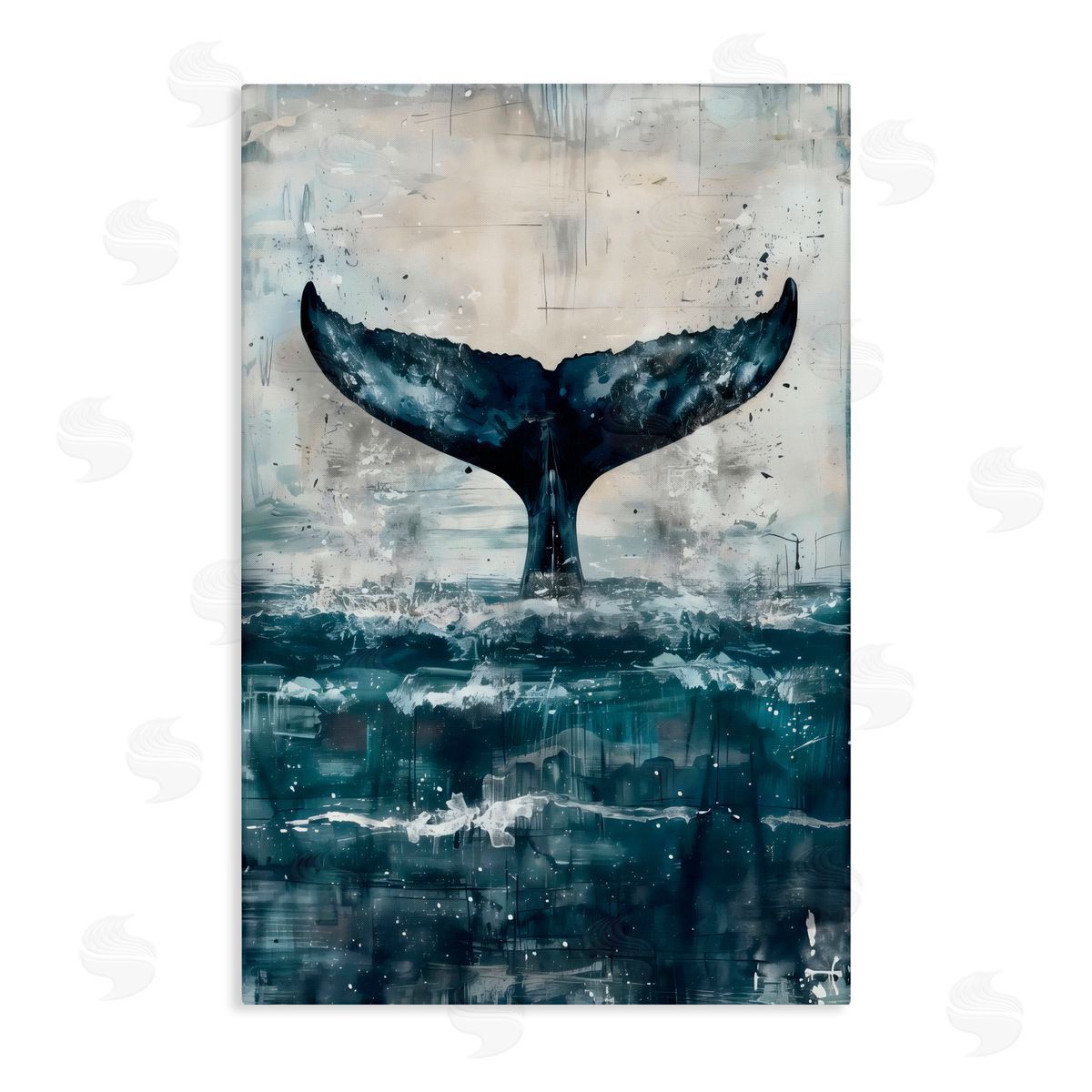 LSR Design Studio Centered Distressed Whale Tail Canvas Wall Art Print