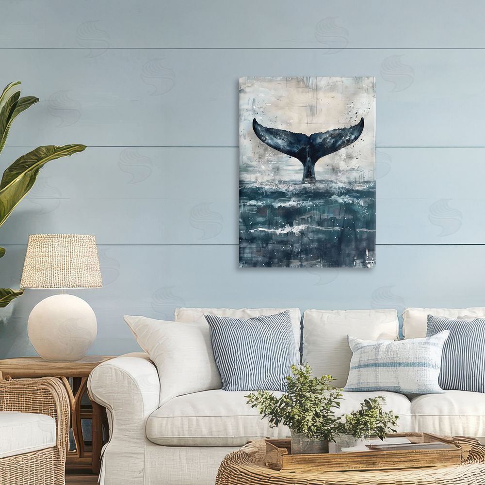 LSR Design Studio Centered Distressed Whale Tail Printed Wall Art in Room