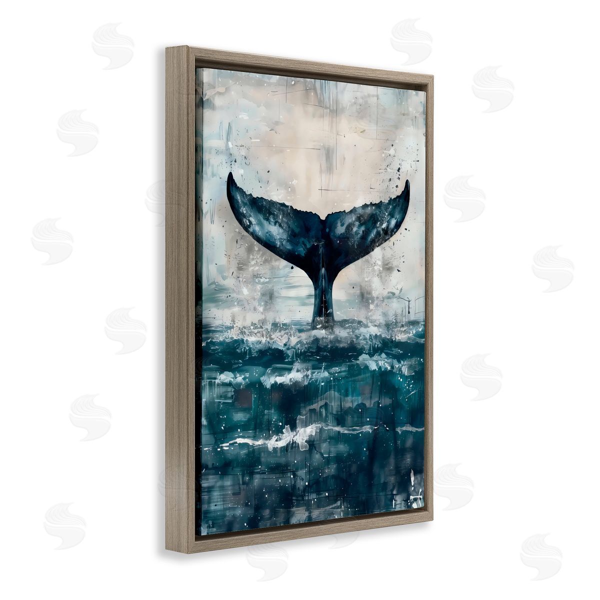 LSR Design Studio Centered Distressed Whale Tail Brown Floating Frame Canvas Art Print