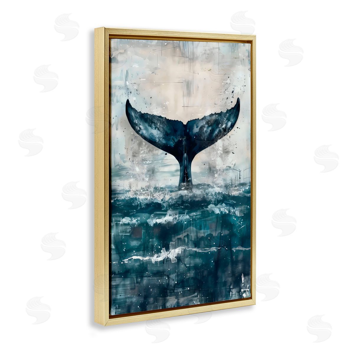 LSR Design Studio Centered Distressed Whale Tail Gold Floating Frame Canvas Art Print