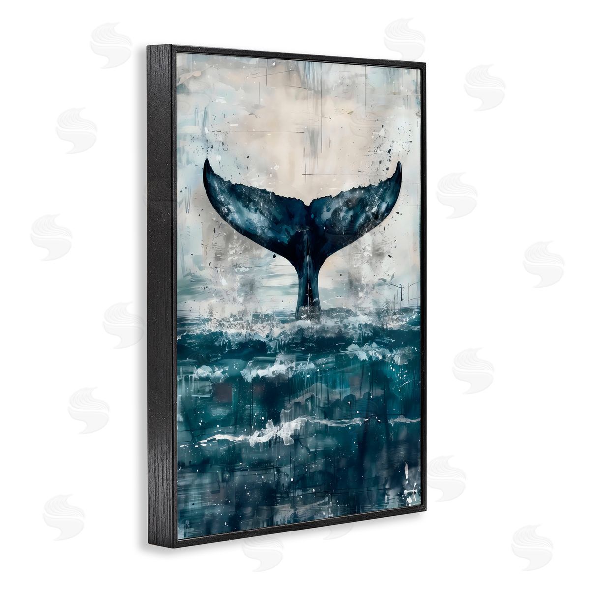 LSR Design Studio Centered Distressed Whale Tail Black Framed Giclee Art Print