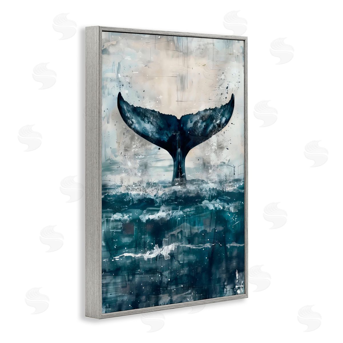 LSR Design Studio Centered Distressed Whale Tail Gray Framed Giclee Art Print