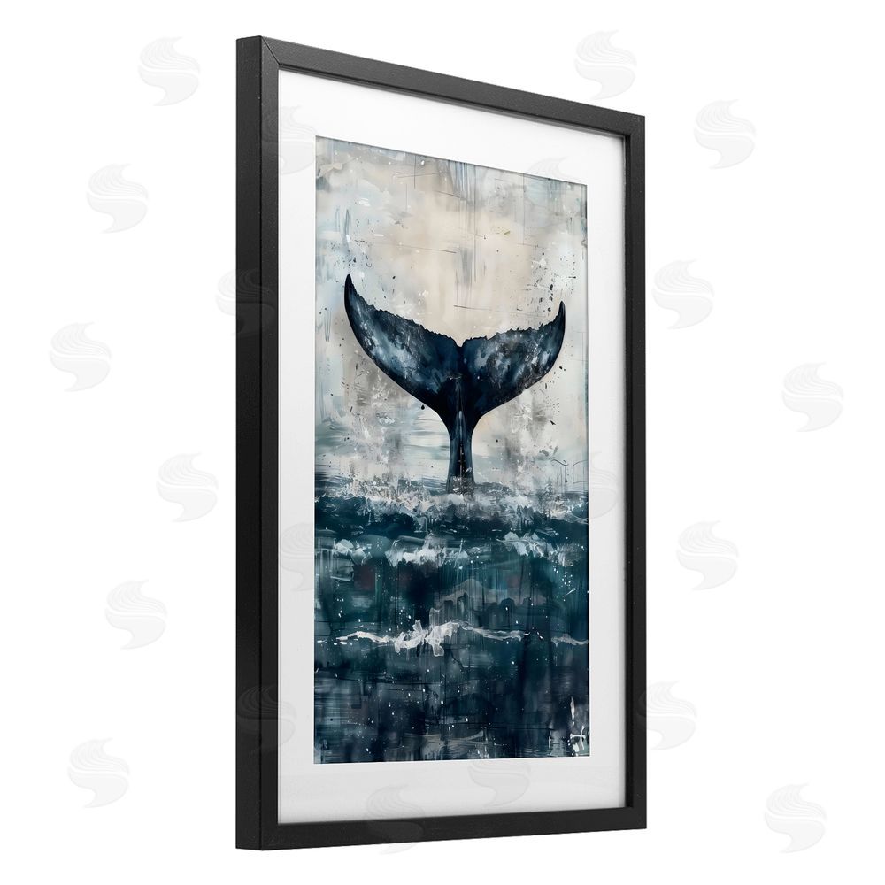 LSR Design Studio Centered Distressed Whale Tail Black Framed Print Under Glass Art