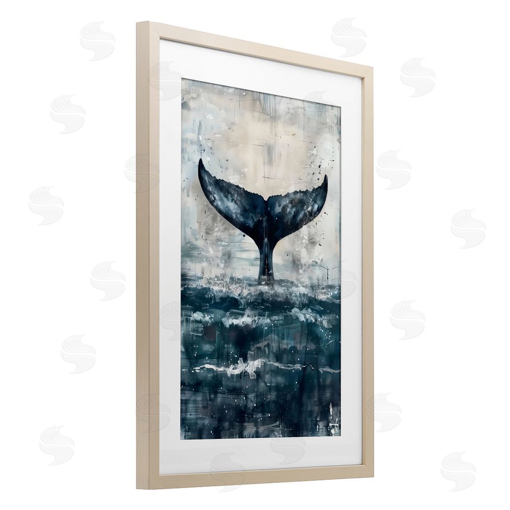 LSR Design Studio Centered Distressed Whale Tail Birch Framed Print Under Glass Art