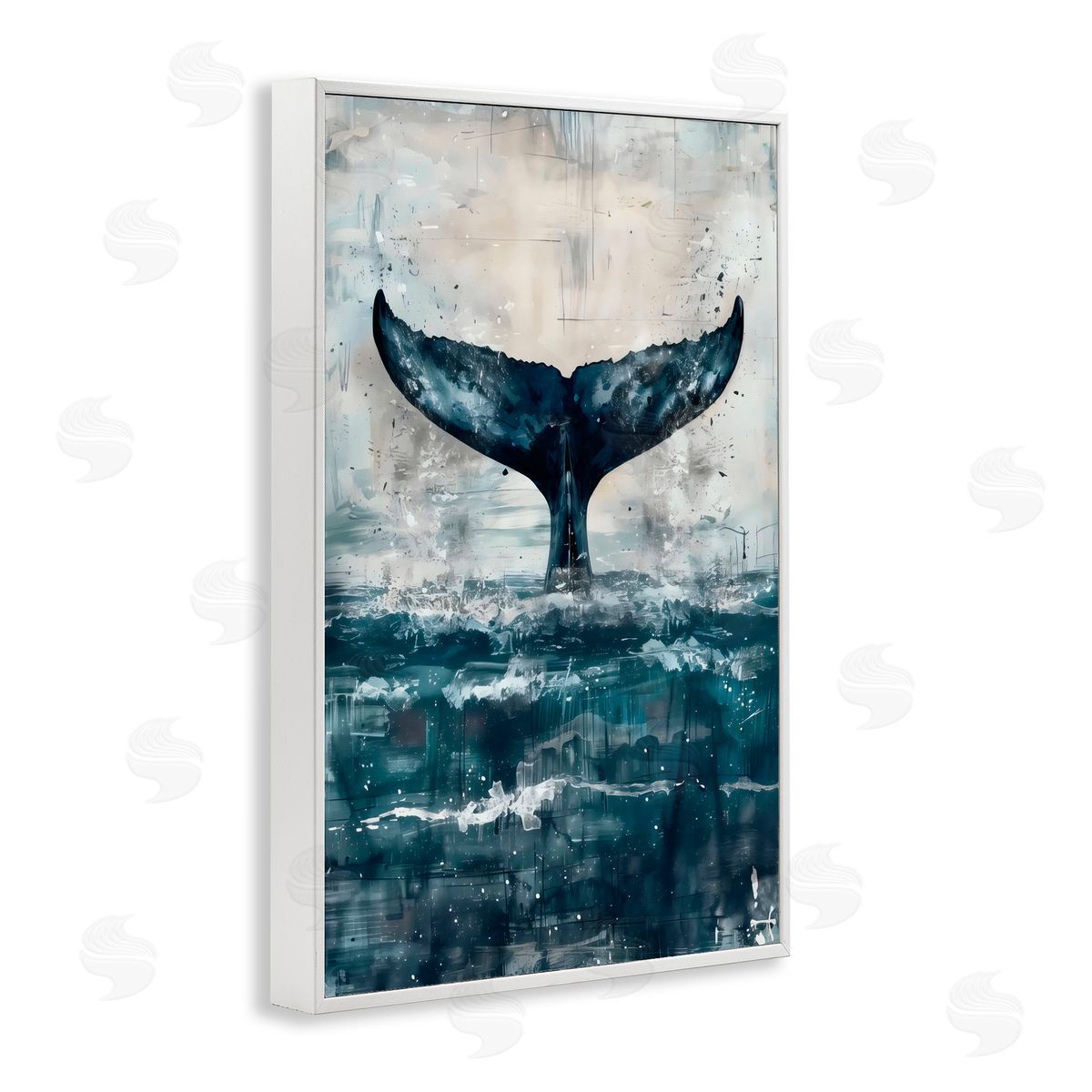 LSR Design Studio Centered Distressed Whale Tail White Frame Giclee Art Print