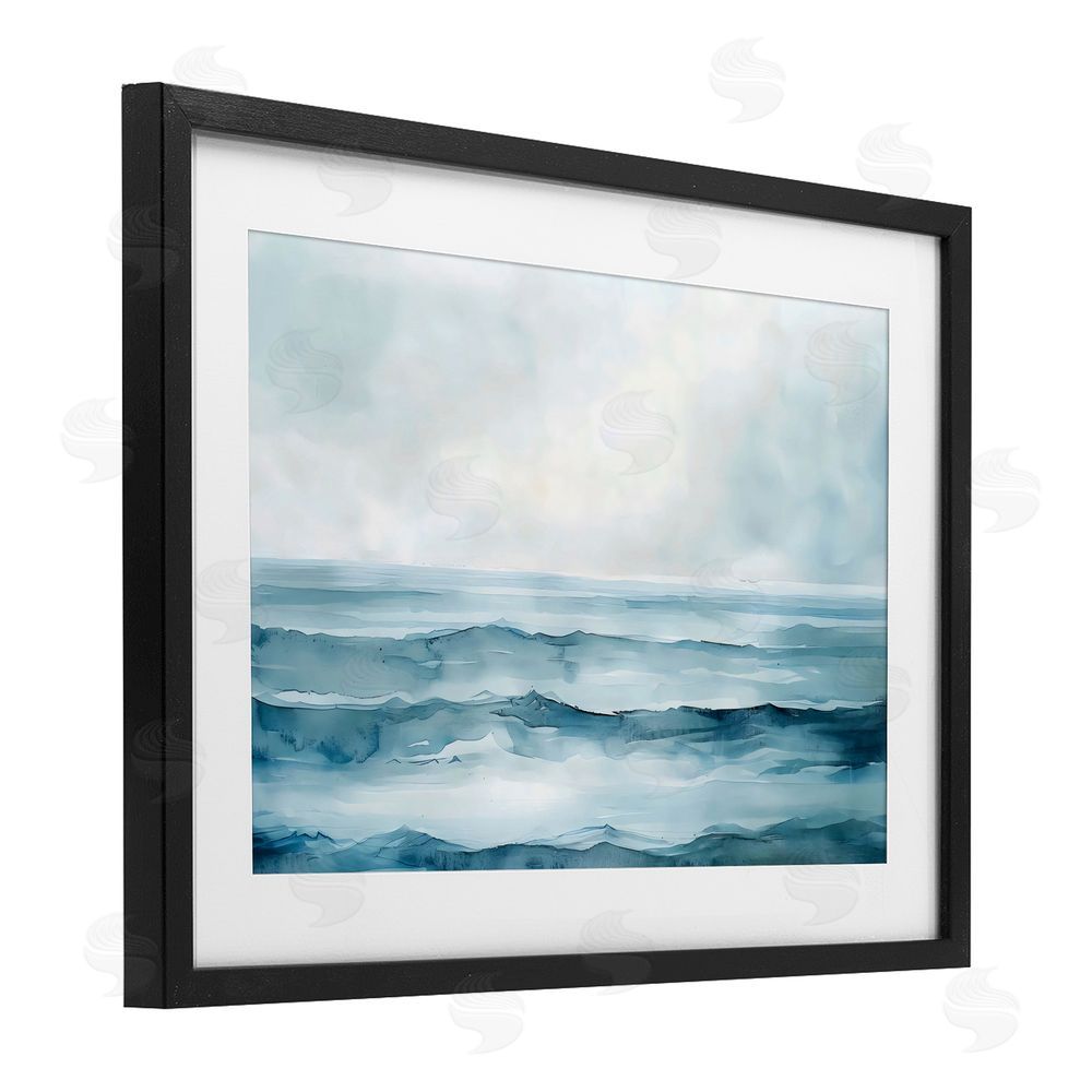 LSR Design Studio Watercolor Moody Waves Black Framed Print Under Glass Art