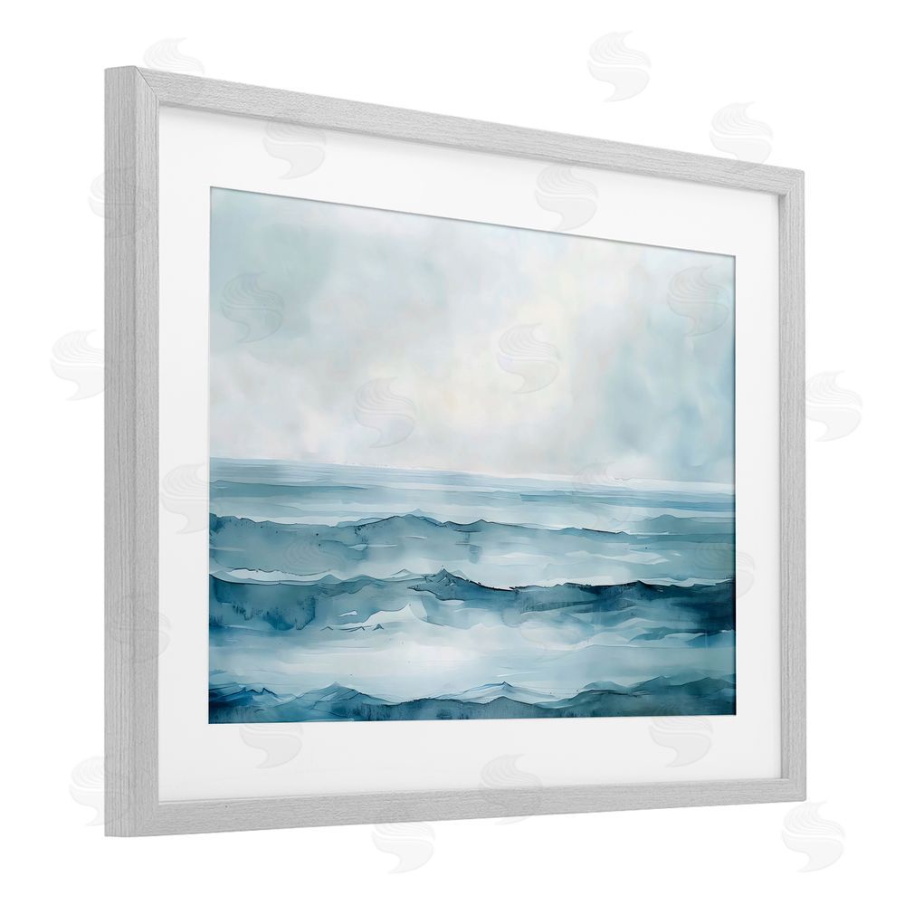 LSR Design Studio Watercolor Moody Waves Gray Framed Print Under Glass Art