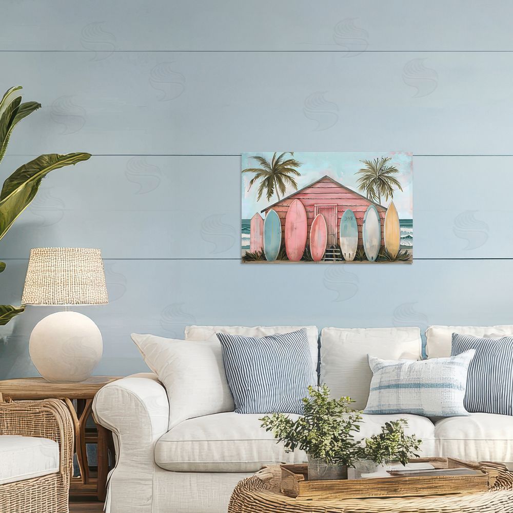 LSR Design Studio Pastel Boards Against Cabin Printed Wall Art in Room