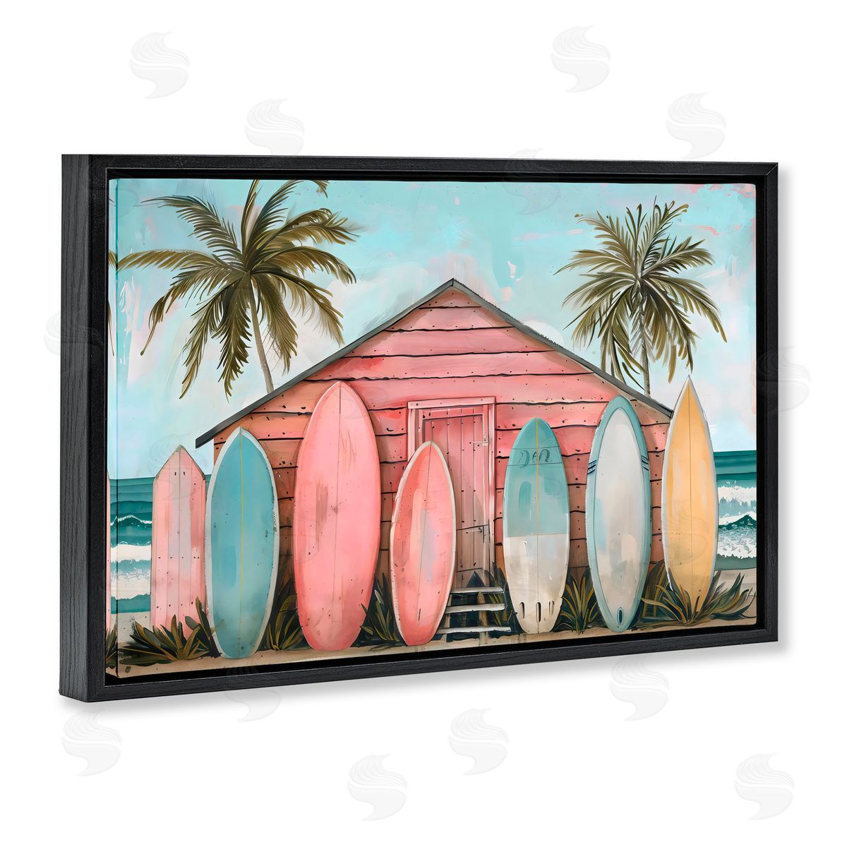 LSR Design Studio Pastel Boards Against Cabin Black Floating Frame Canvas Wall Art Print
