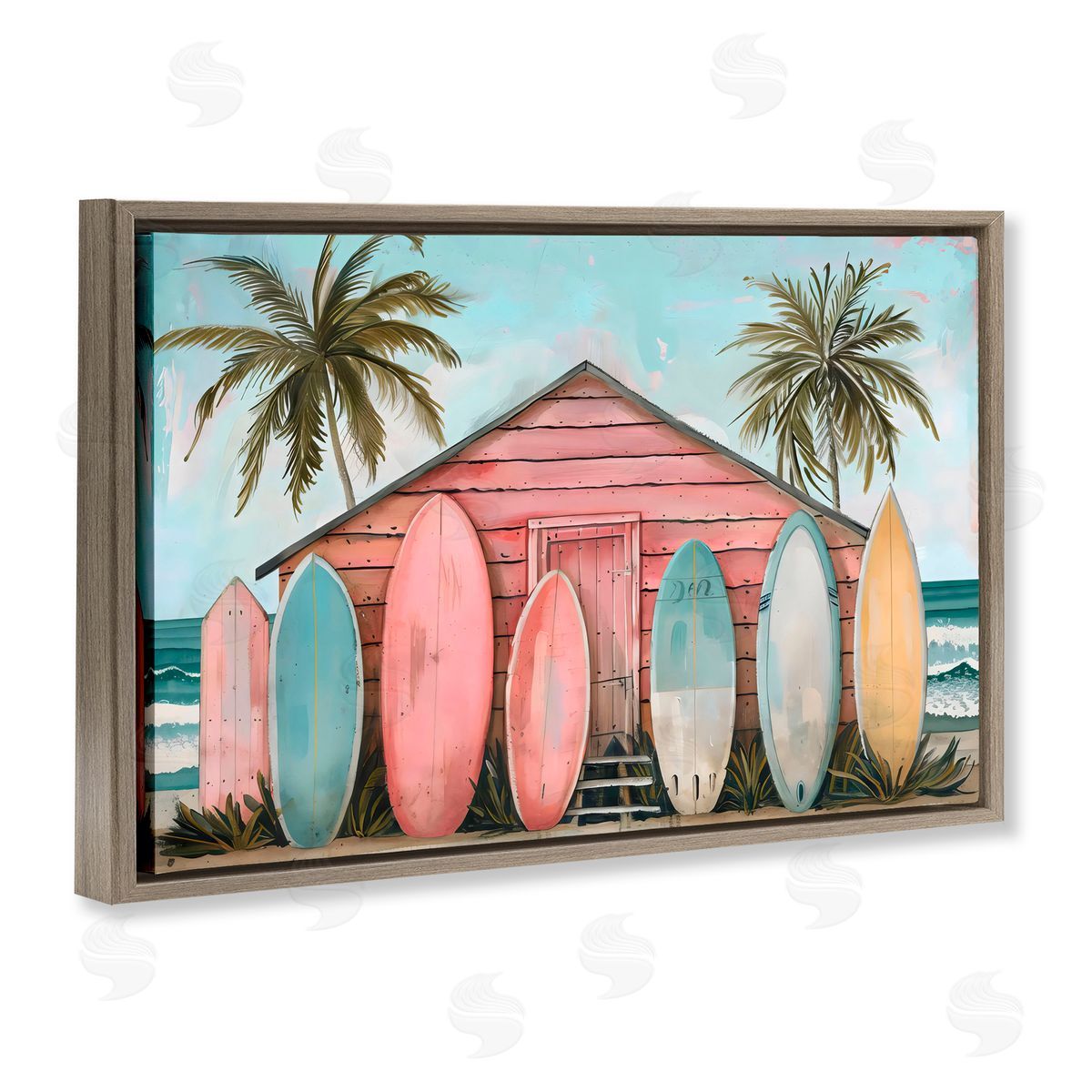 LSR Design Studio Pastel Boards Against Cabin Brown Floating Frame Canvas Art Print