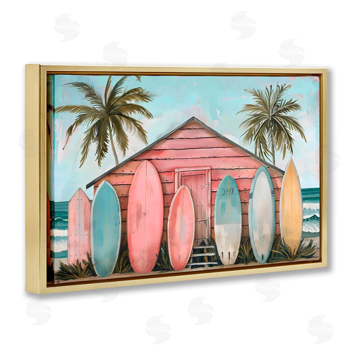 LSR Design Studio Pastel Boards Against Cabin Gold Floating Frame Canvas Art Print