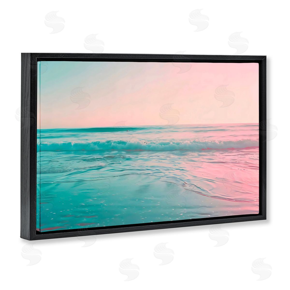 LSR Design Studio Sunset Collision Seascape Black Floating Frame Canvas Wall Art Print