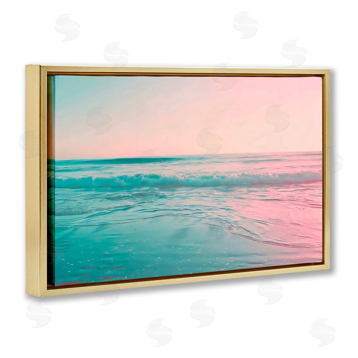 LSR Design Studio Sunset Collision Seascape Gold Floating Frame Canvas Art Print