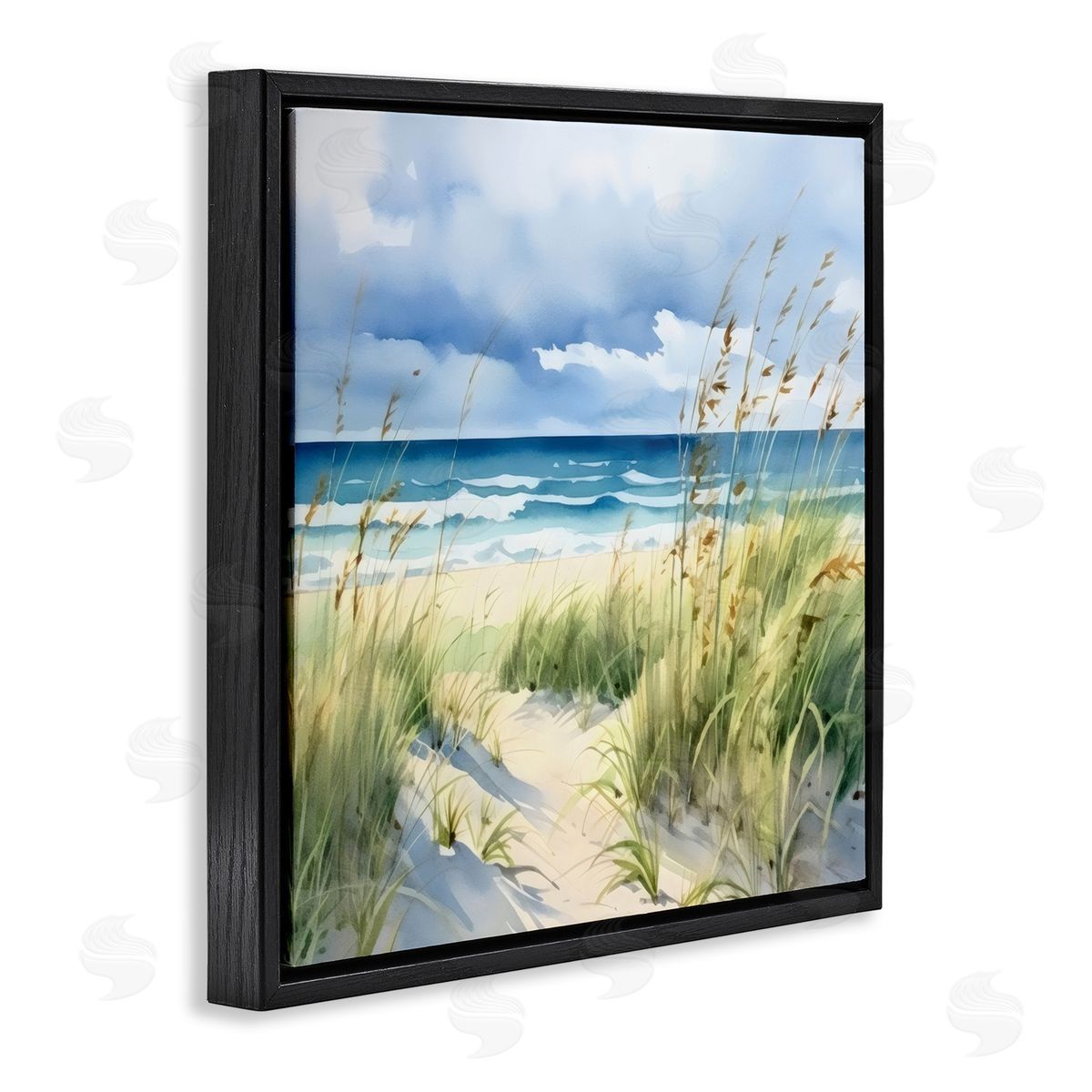 LSR Design Studio Serene Coast with Windblown Breeze Black Floating Frame Canvas Wall Art Print