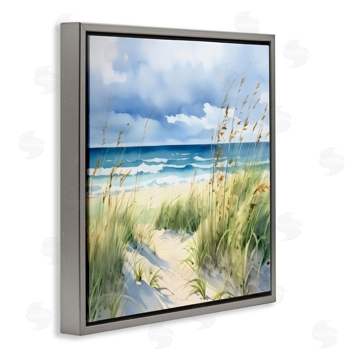 LSR Design Studio Serene Coast with Windblown Breeze Gray Floating Frame Canvas Art Print