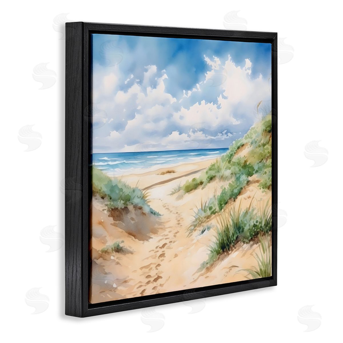 LSR Design Studio Sandy Footprints Seaside Path Black Floating Frame Canvas Wall Art Print