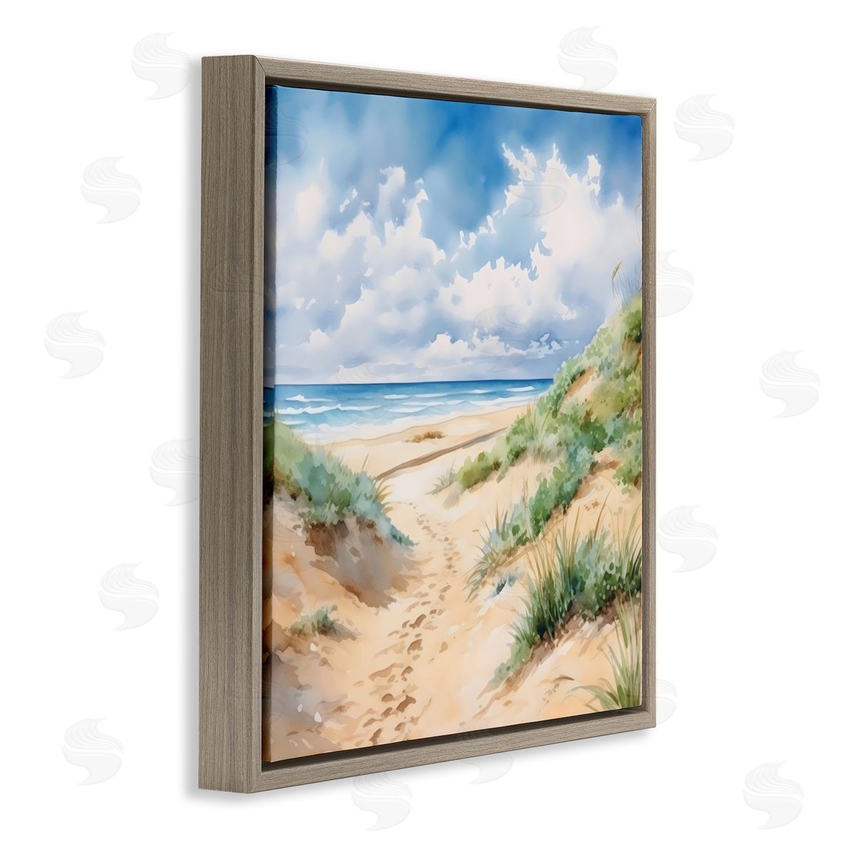 LSR Design Studio Sandy Footprints Seaside Path Brown Floating Frame Canvas Art Print