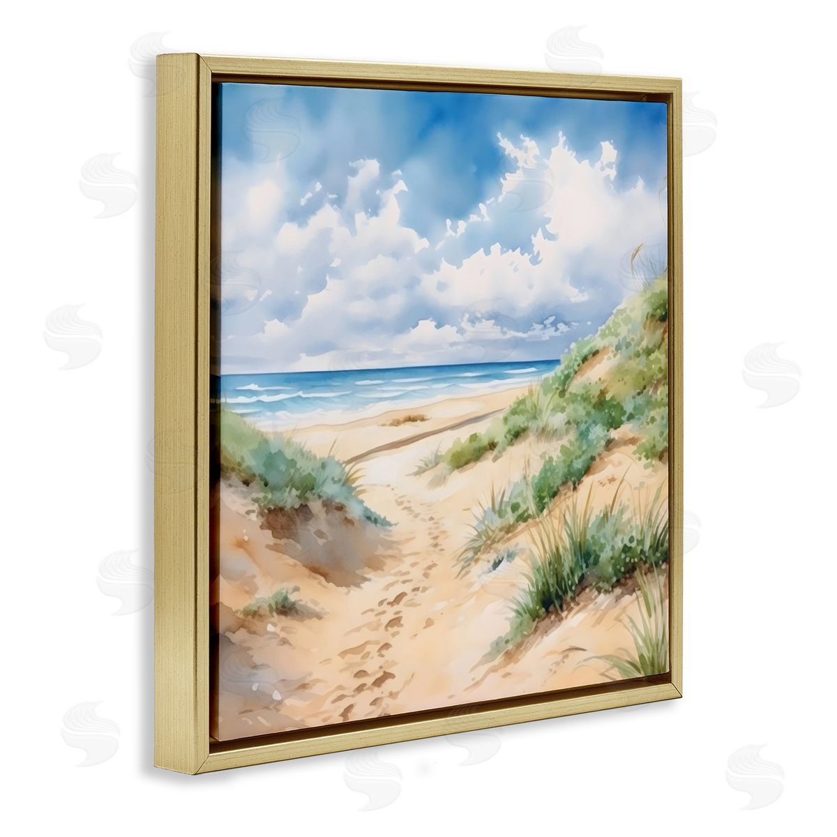 LSR Design Studio Sandy Footprints Seaside Path Gold Floating Frame Canvas Art Print