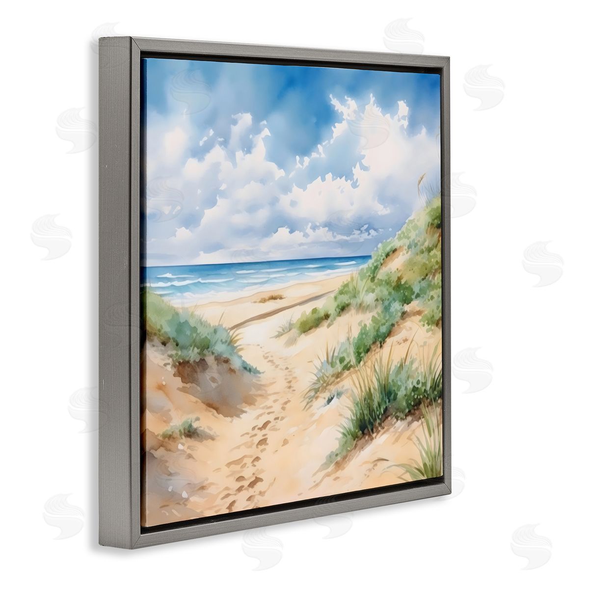 LSR Design Studio Sandy Footprints Seaside Path Gray Floating Frame Canvas Art Print