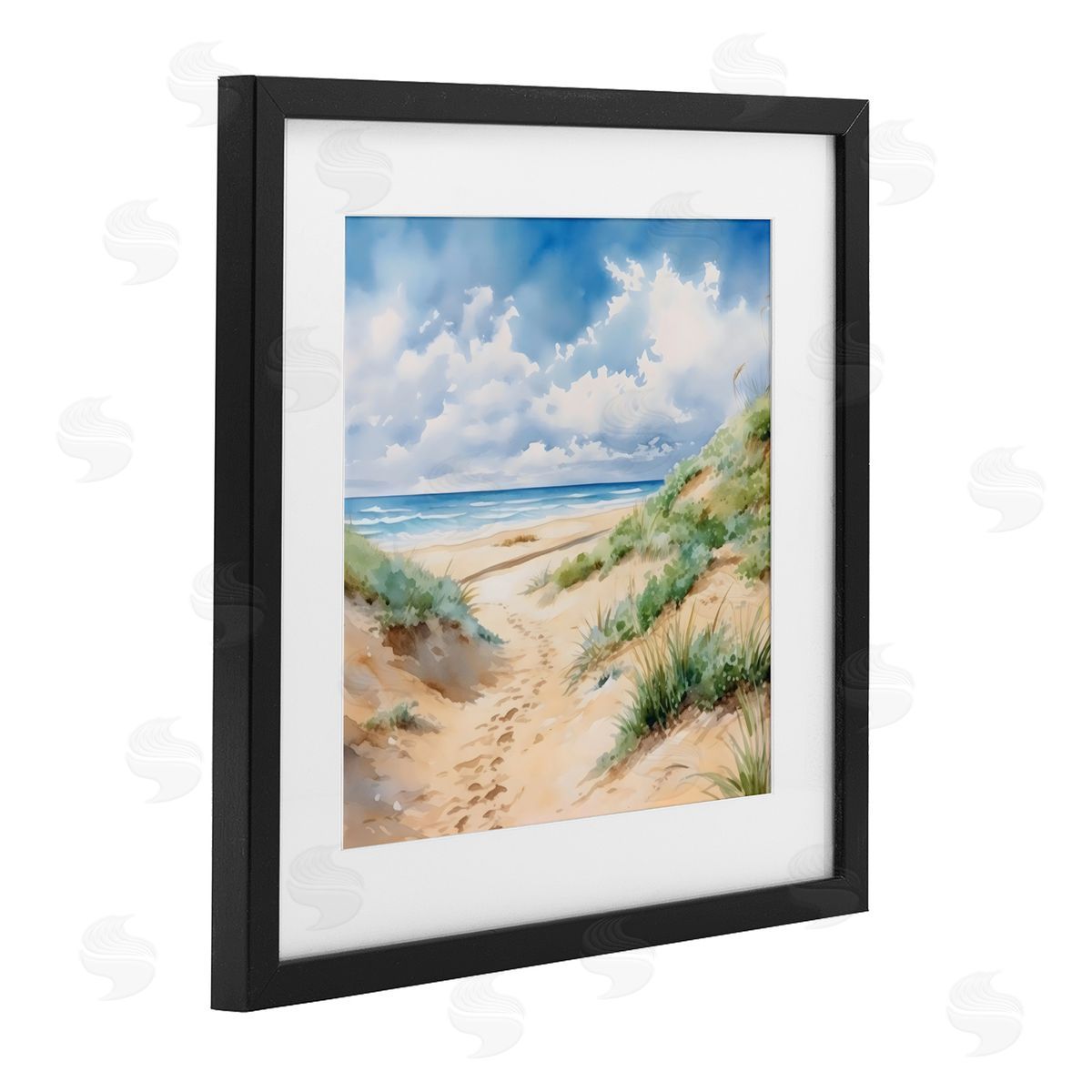 LSR Design Studio Sandy Footprints Seaside Path Black Framed Print Under Glass Art