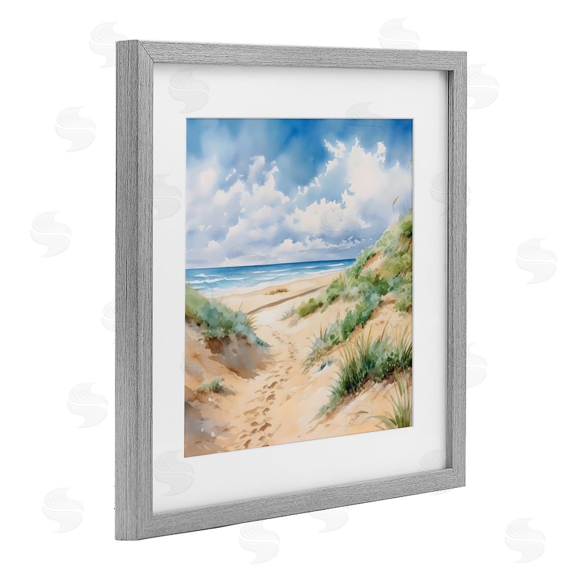 LSR Design Studio Sandy Footprints Seaside Path Gray Framed Print Under Glass Art
