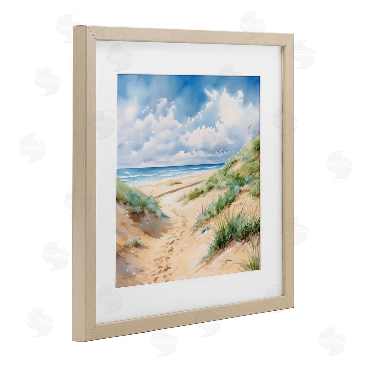 LSR Design Studio Sandy Footprints Seaside Path Birch Framed Print Under Glass Art