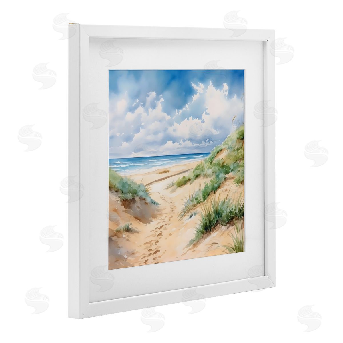LSR Design Studio Sandy Footprints Seaside Path White Framed Print Under Glass Art
