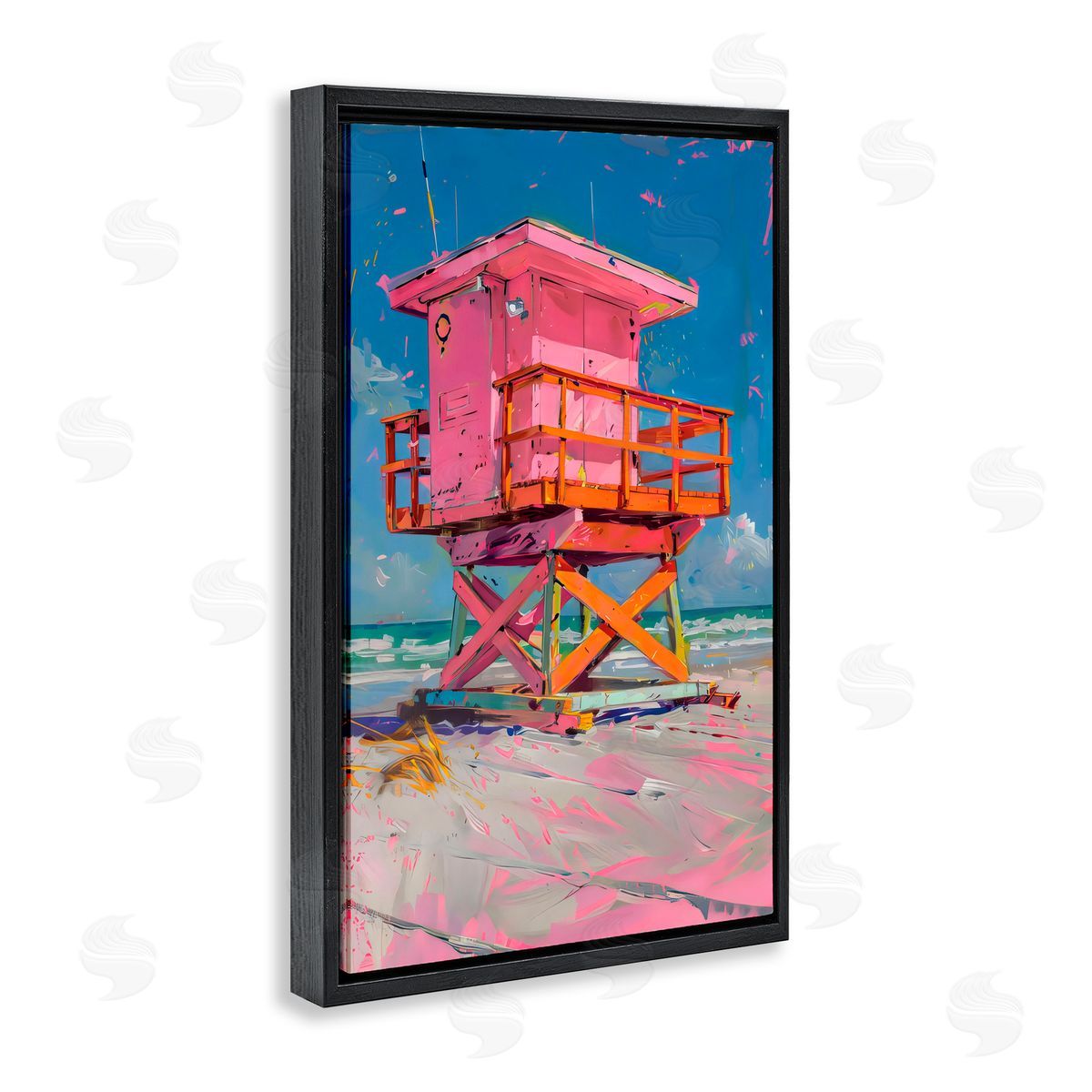 LSR Design Studio Pink Abstract Lifeguard Station Black Floating Frame Canvas Wall Art Print