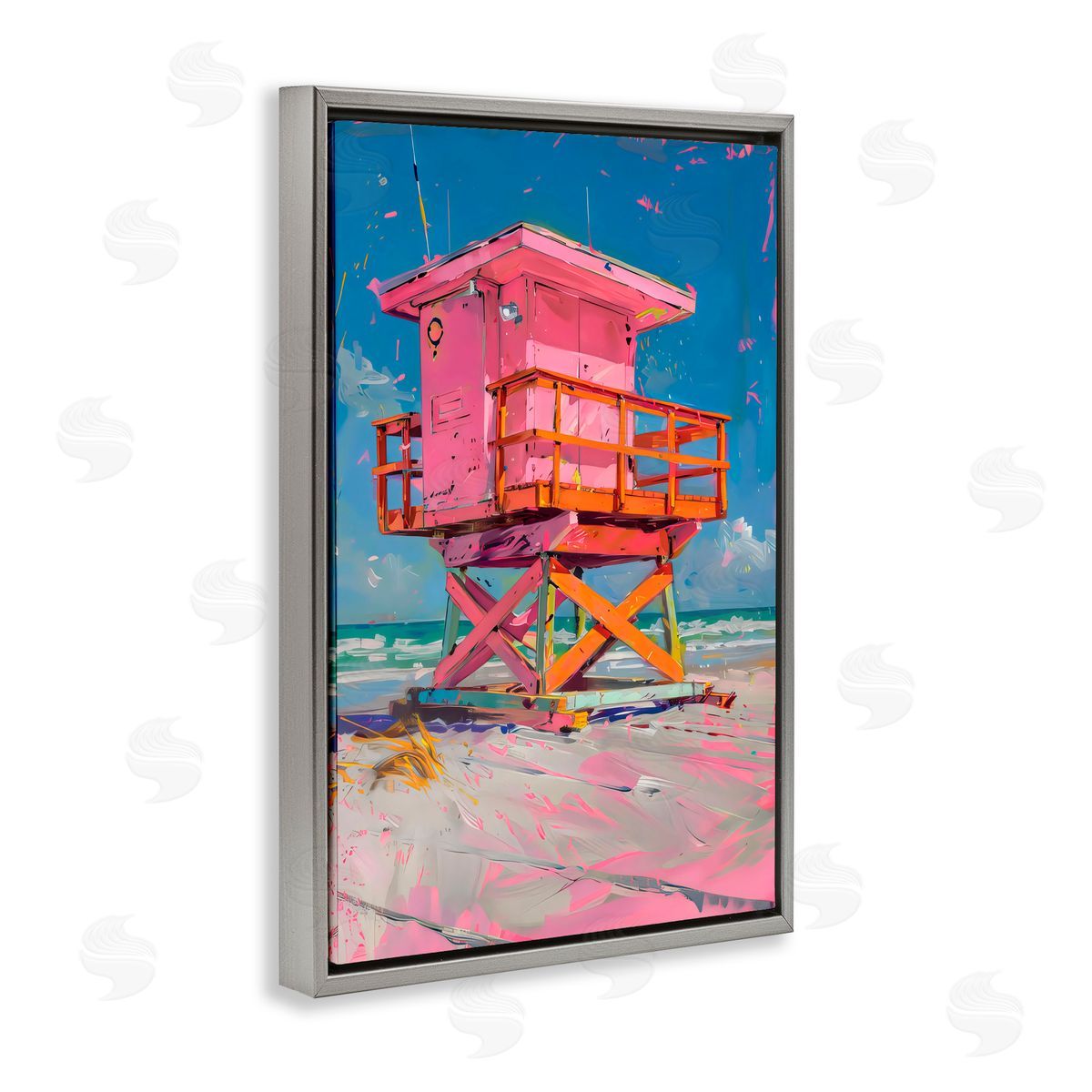 LSR Design Studio Pink Abstract Lifeguard Station Gray Floating Frame Canvas Art Print