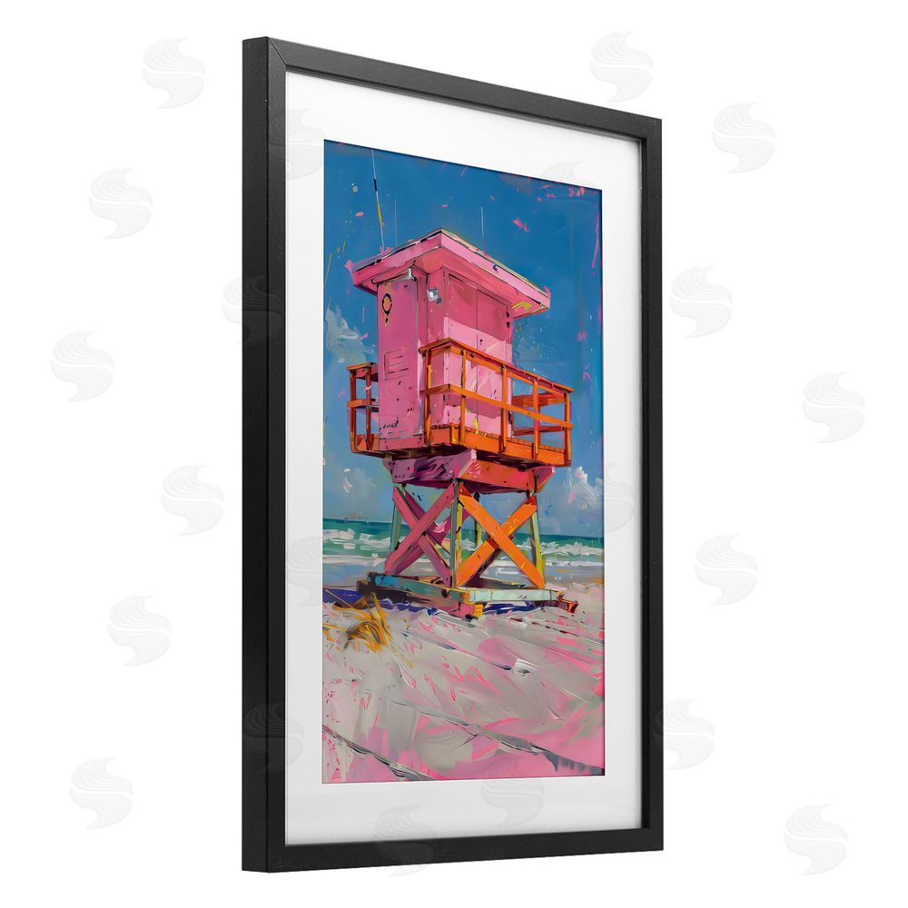 LSR Design Studio Pink Abstract Lifeguard Station Black Framed Print Under Glass Art