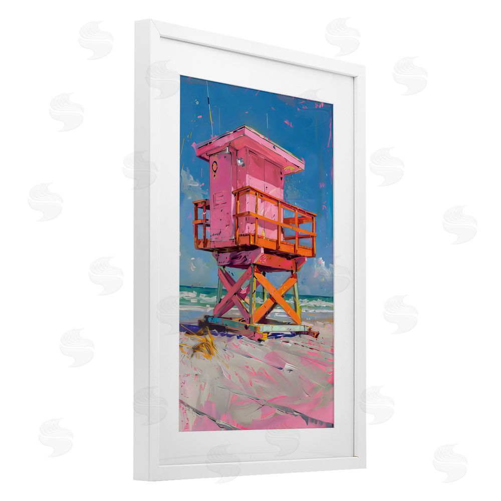 LSR Design Studio Pink Abstract Lifeguard Station White Framed Print Under Glass Art