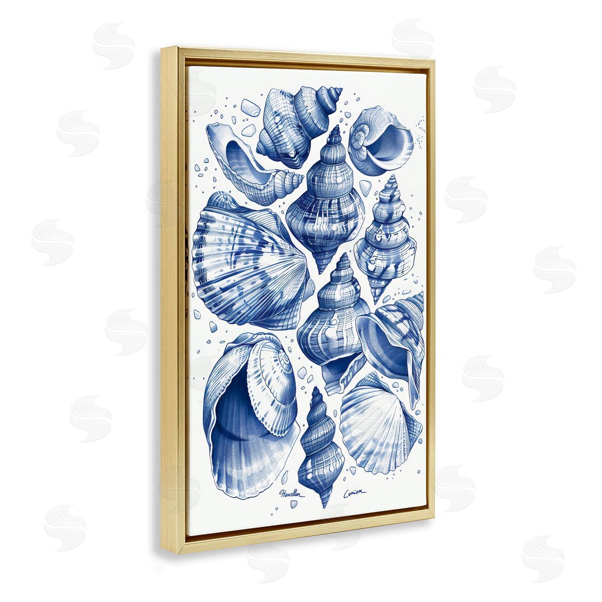 LSR Design Studio Aquatic Conch Collection Gold Floating Frame Canvas Art Print