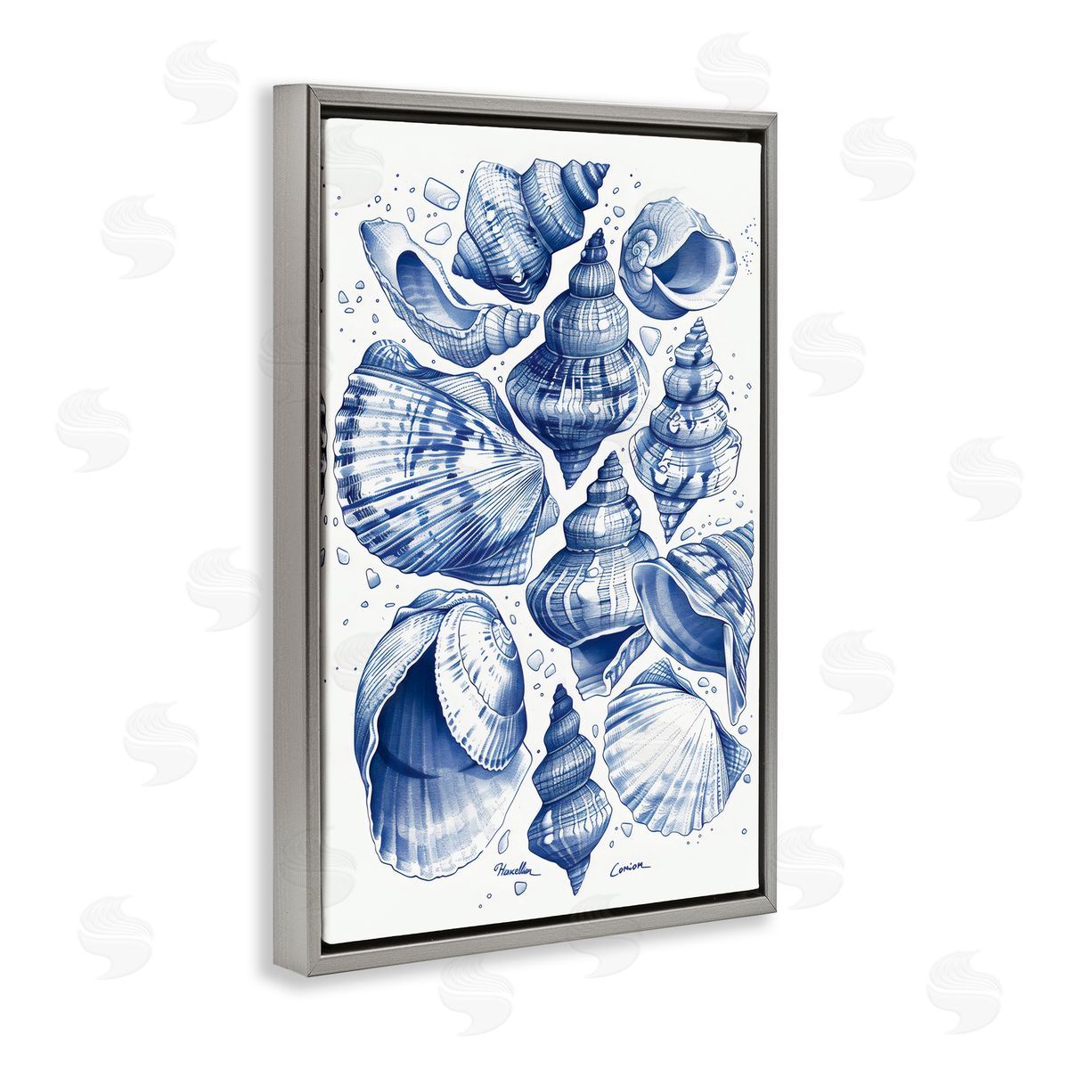 LSR Design Studio Aquatic Conch Collection Gray Floating Frame Canvas Art Print