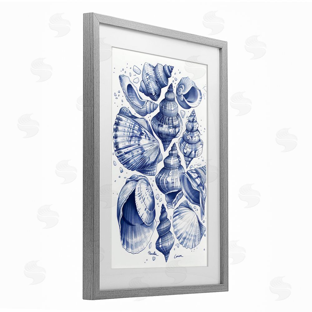 LSR Design Studio Aquatic Conch Collection Gray Framed Print Under Glass Art