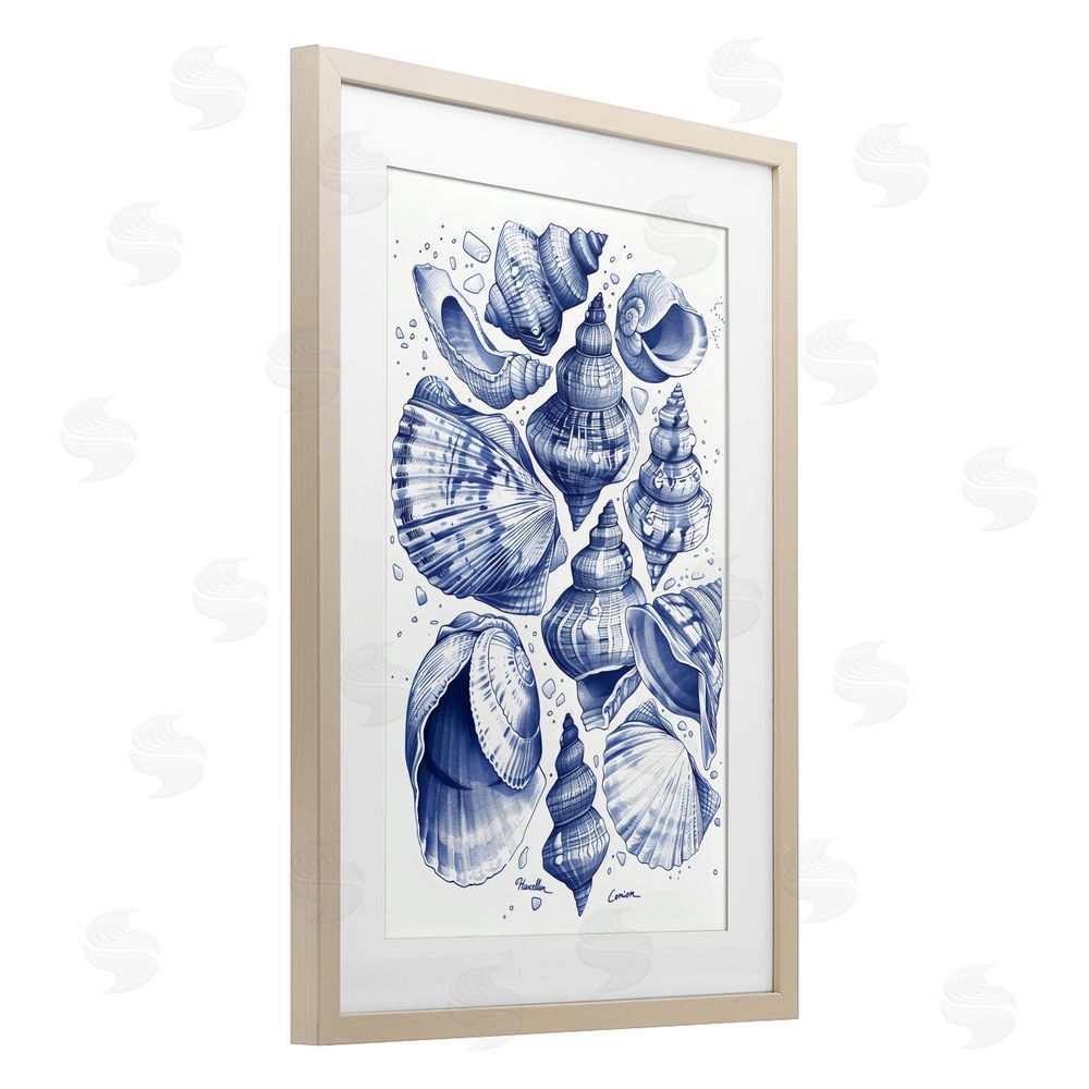 LSR Design Studio Aquatic Conch Collection Birch Framed Print Under Glass Art