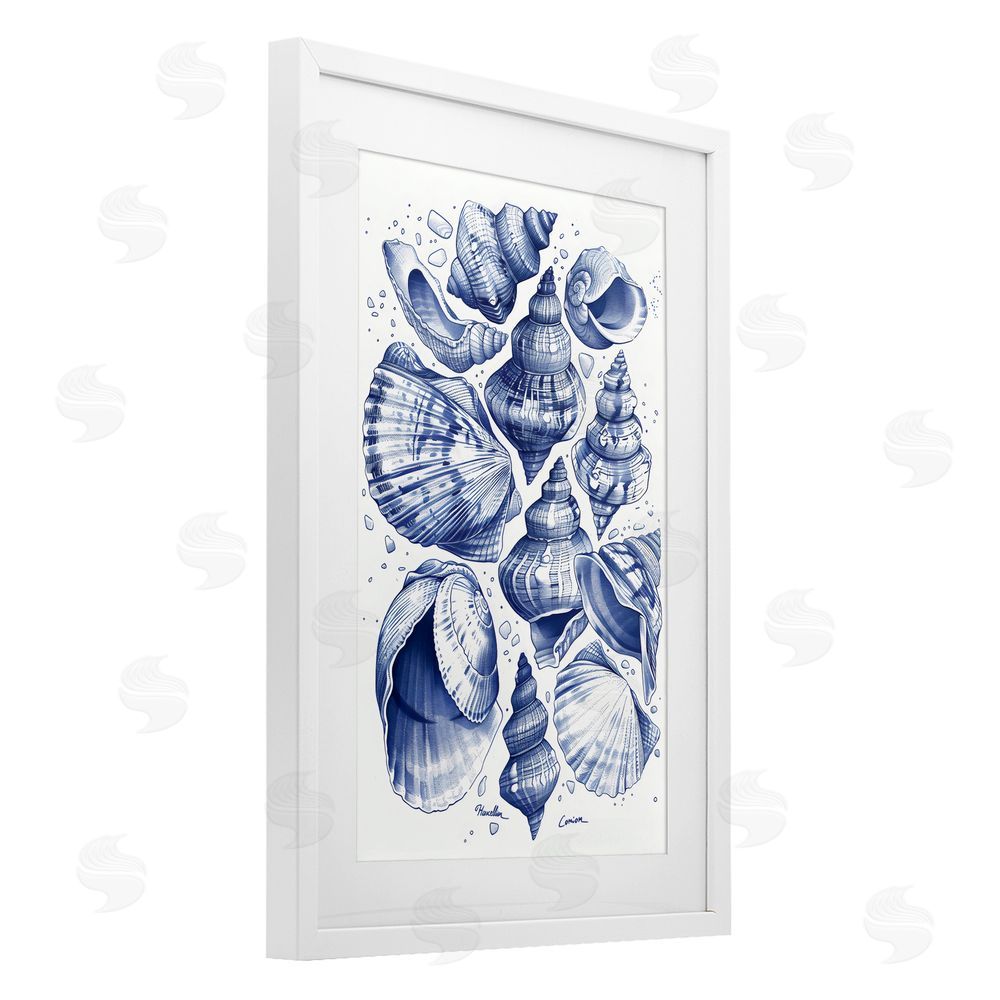 LSR Design Studio Aquatic Conch Collection White Framed Print Under Glass Art