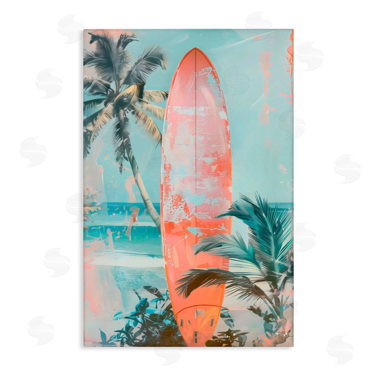 LSR Design Studio Peach Surf Distressed Modern Canvas Wall Art Print