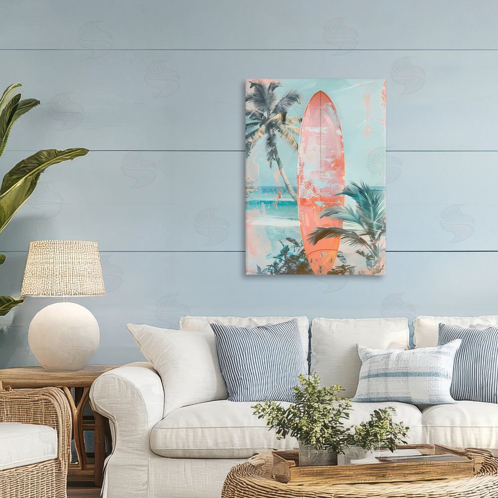 LSR Design Studio Peach Surf Distressed Modern Printed Wall Art in Room