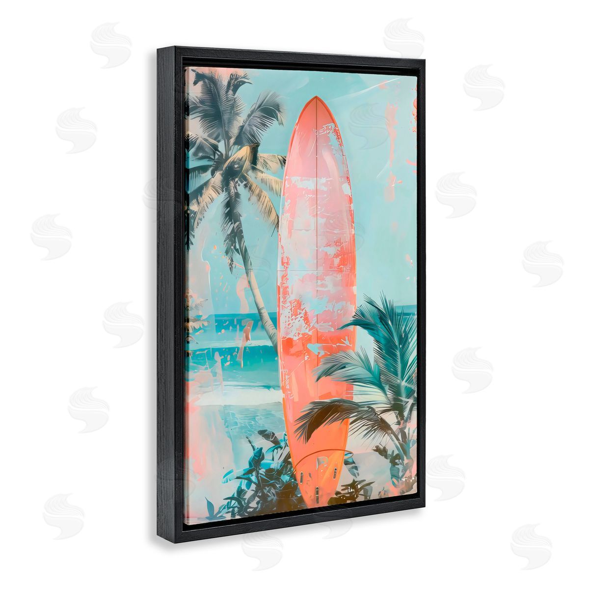 LSR Design Studio Peach Surf Distressed Modern Black Floating Frame Canvas Wall Art Print