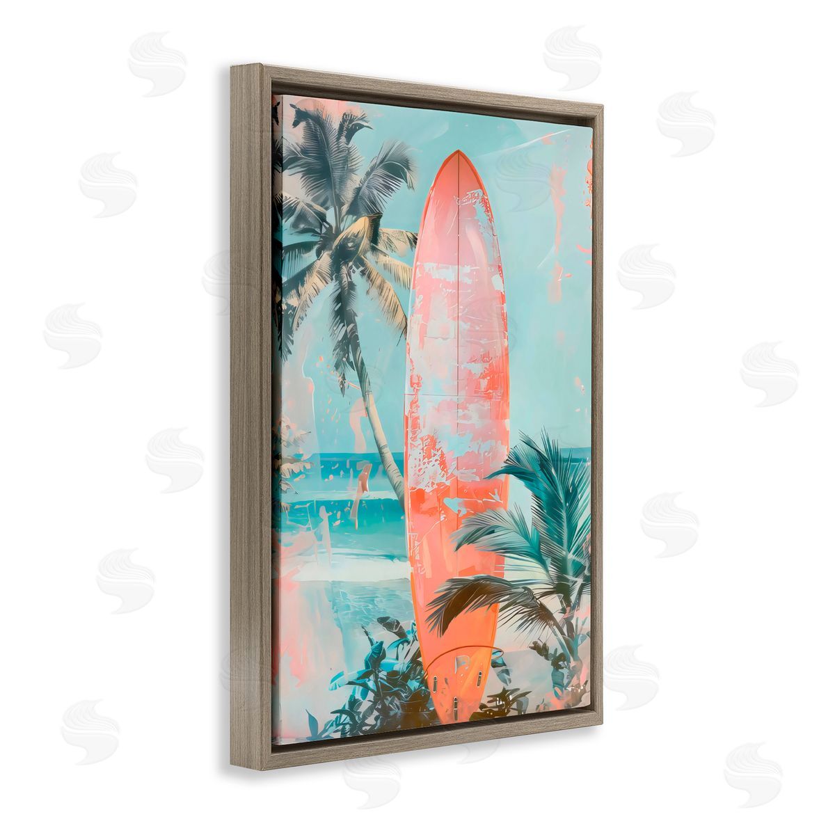 LSR Design Studio Peach Surf Distressed Modern Brown Floating Frame Canvas Art Print