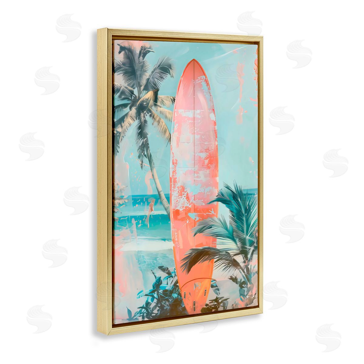 LSR Design Studio Peach Surf Distressed Modern Gold Floating Frame Canvas Art Print