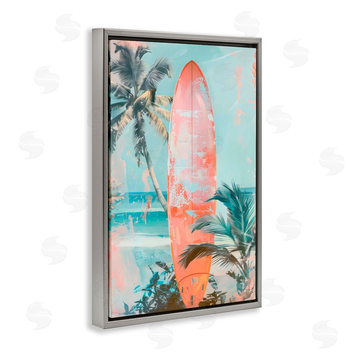 LSR Design Studio Peach Surf Distressed Modern Gray Floating Frame Canvas Art Print