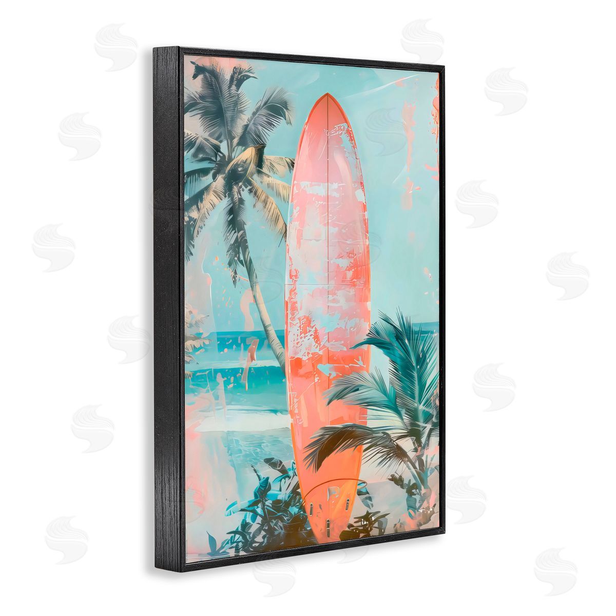 LSR Design Studio Peach Surf Distressed Modern Black Framed Giclee Art Print