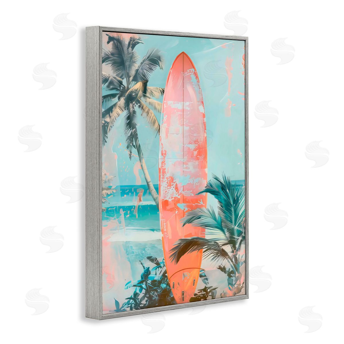 LSR Design Studio Peach Surf Distressed Modern Gray Framed Giclee Art Print