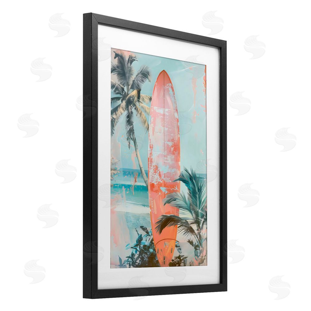 LSR Design Studio Peach Surf Distressed Modern Black Framed Print Under Glass Art