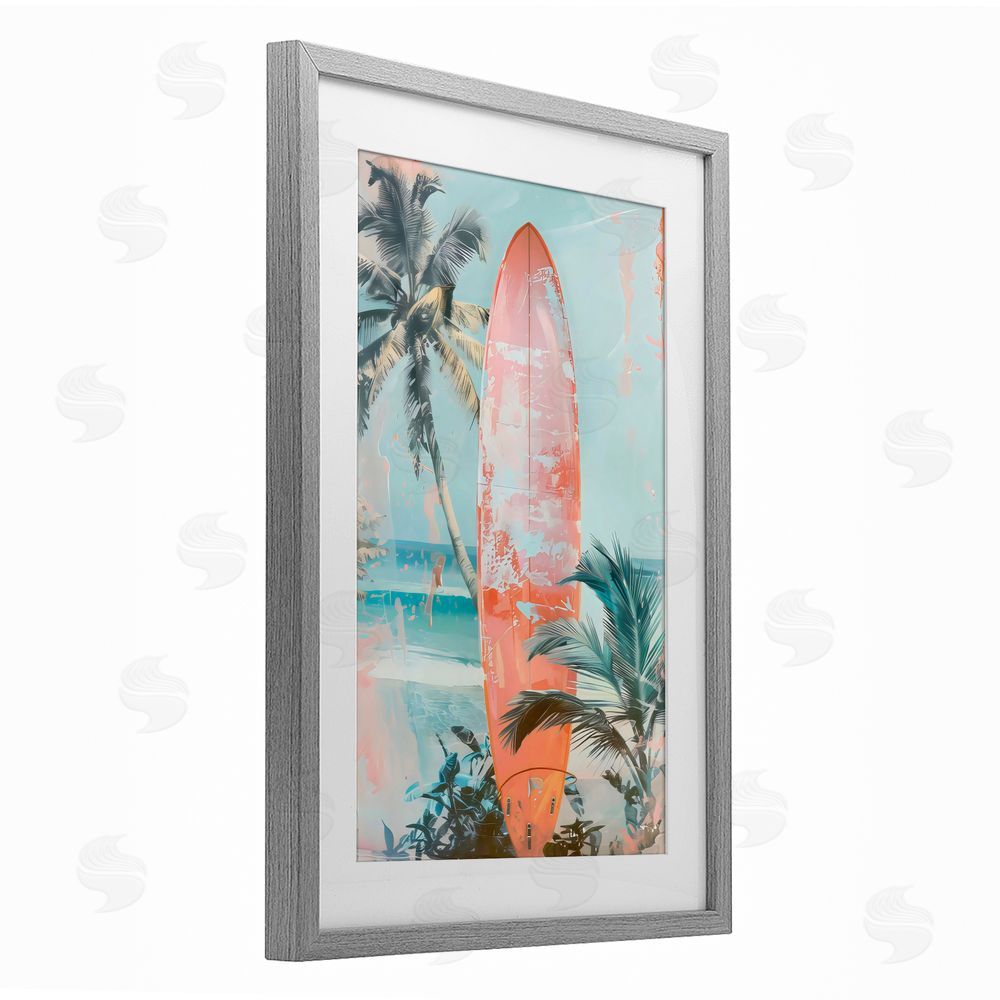 LSR Design Studio Peach Surf Distressed Modern Gray Framed Print Under Glass Art
