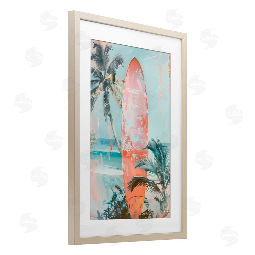 LSR Design Studio Peach Surf Distressed Modern Birch Framed Print Under Glass Art